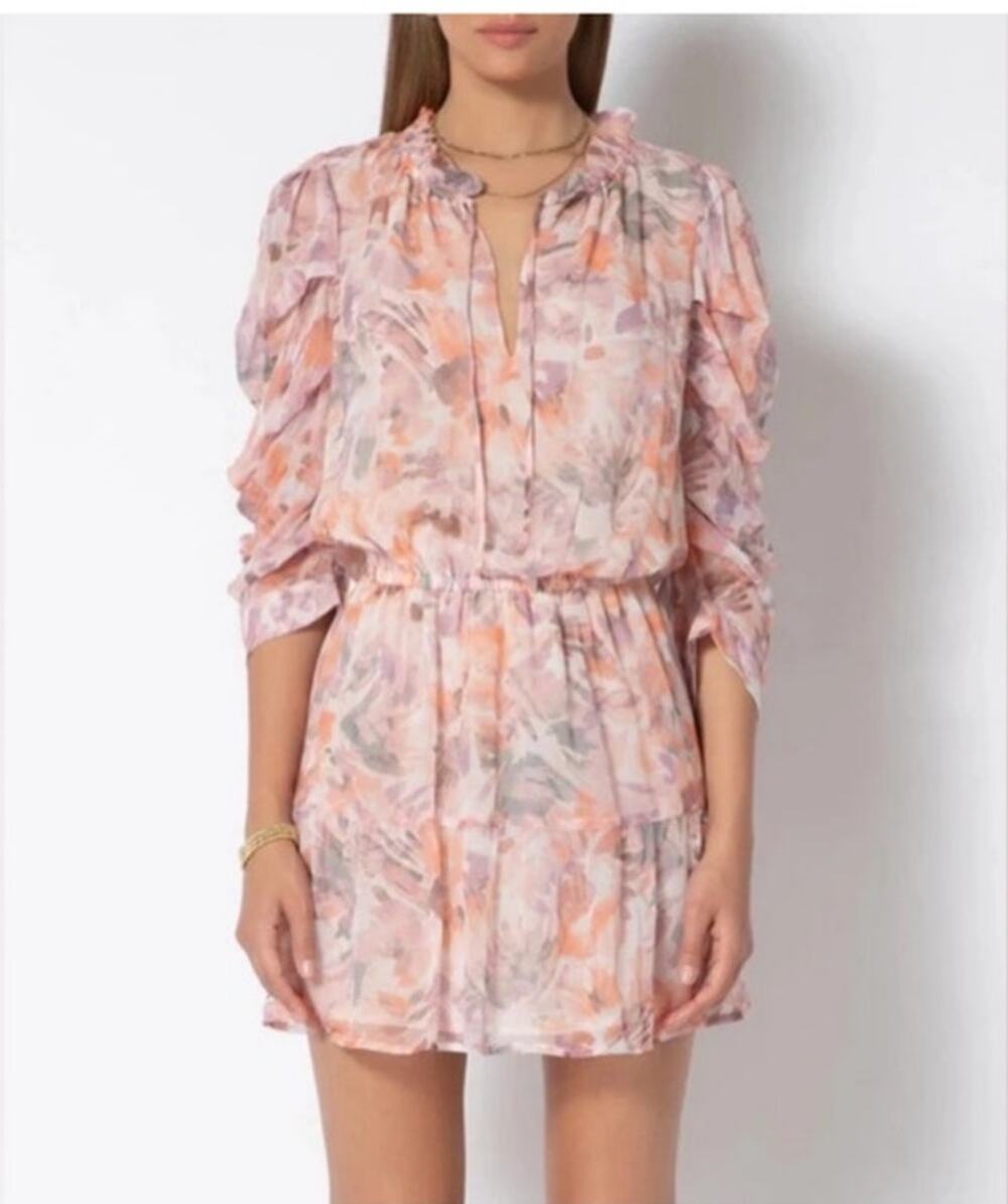 Tart Mini Dress NWT Sz XS Pippa Brushstroke Petals Ruffled Neck Tiered Fairycore
